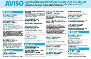 Aviso de interrupciones programadas del 28 de enero al 3 de febrero-Diario El Salvador