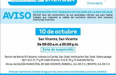Aviso de interrupción extemporánea programada para el 10 de octubre-Diario El Salvador